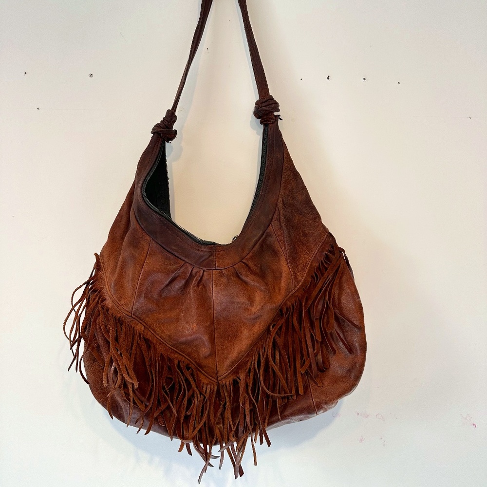 Vintage leather purse with fringe